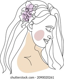 Kontinuierliche Zeichnung des Porträts einer schönen Frau Gesicht. Das Konzept der Hautpflege für junge weibliche Modelle. Fashion Beauty Model mit weißem Hintergrund. Vektorgrafik