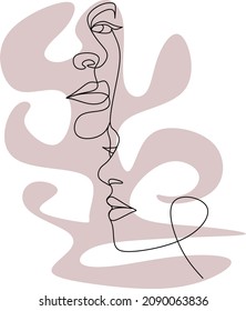 Continuous line drawing of Portrait of a Beautiful Woman's face. The Concept of Skin Beauty Care for young female models. Fashion beauty model with a white background. Vector