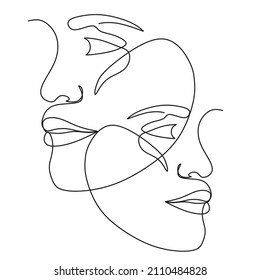 Dibujo de línea continua del retrato de la cara de una mujer hermosa. Modelo de belleza de moda con fondo blanco. Vector