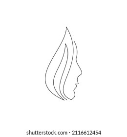 Continuous line drawing of Portrait of a Beautiful Woman face. Beauty Skin Care Concept for young female models. Fashion beauty model on white background. Vector logo