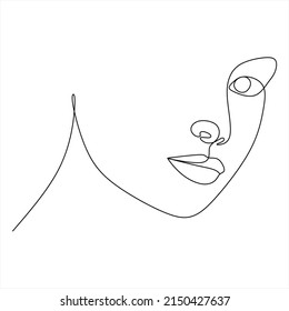 Continuous line drawing of Portrait of a Beautiful Woman's face. The Concept of Skin Beauty Care for young female models. Fashion beauty model with a white background. Vector
