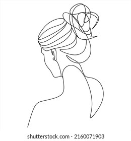 Continuous line drawing of Portrait of a Beautiful Woman's face. The Concept of Skin Beauty Care for young female models. Fashion beauty model with a white background. Vector