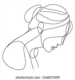 Continuous line drawing of Portrait of a Beautiful Woman's face. The Concept of Skin Beauty Care for young female models. Fashion beauty model with a white background. Vector
