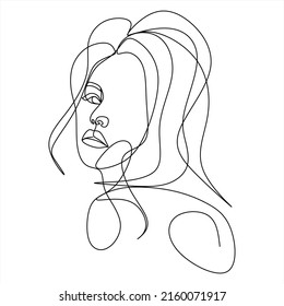 Continuous line drawing of Portrait of a Beautiful Woman's face. The Concept of Skin Beauty Care for young female models. Fashion beauty model with a white background. Vector