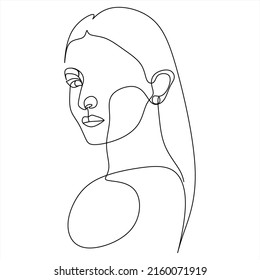 Continuous line drawing of Portrait of a Beautiful Woman's face. The Concept of Skin Beauty Care for young female models. Fashion beauty model with a white background. Vector