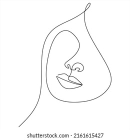 Continuous line drawing of Portrait of a Beautiful Woman's face. The Concept of Skin Beauty Care for young female models. Fashion beauty model with a white background. Vector