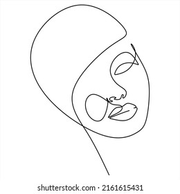 Continuous line drawing of Portrait of a Beautiful Woman's face. The Concept of Skin Beauty Care for young female models. Fashion beauty model with a white background. Vector