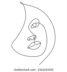 Continuous line drawing of Portrait of a Beautiful Woman's face. The Concept of Skin Beauty Care for young female models. Fashion beauty model with a white background. Vector