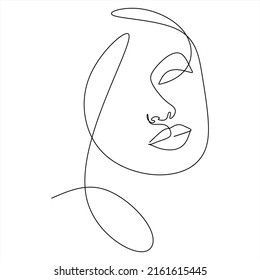 Continuous line drawing of Portrait of a Beautiful Woman's face. The Concept of Skin Beauty Care for young female models. Fashion beauty model with a white background. Vector
