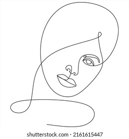 Continuous line drawing of Portrait of a Beautiful Woman's face. The Concept of Skin Beauty Care for young female models. Fashion beauty model with a white background. Vector