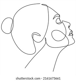 Continuous line drawing of Portrait of a Beautiful Woman's face. The Concept of Skin Beauty Care for young female models. Fashion beauty model with a white background. Vector