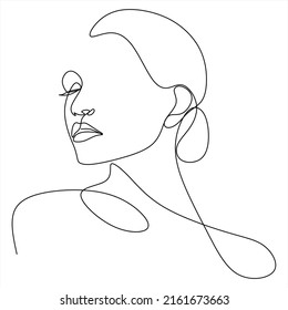 Dibujo de línea continua del retrato de la cara de una mujer hermosa. El concepto de cuidado de belleza de la piel para las jóvenes modelos femeninas. Modelo de belleza de moda con fondo blanco. Vector