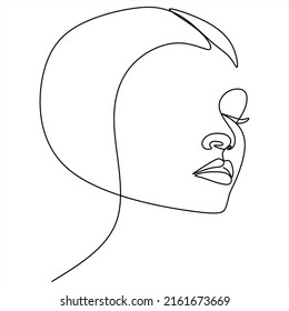 Continuous line drawing of Portrait of a Beautiful Woman's face. The Concept of Skin Beauty Care for young female models. Fashion beauty model with a white background. Vector