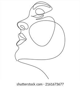 Continuous line drawing of Portrait of a Beautiful Woman's face. The Concept of Skin Beauty Care for young female models. Fashion beauty model with a white background. Vector