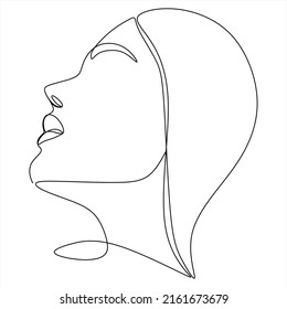 Continuous line drawing of Portrait of a Beautiful Woman's face. The Concept of Skin Beauty Care for young female models. Fashion beauty model with a white background. Vector