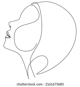 Continuous line drawing of Portrait of a Beautiful Woman's face. The Concept of Skin Beauty Care for young female models. Fashion beauty model with a white background. Vector