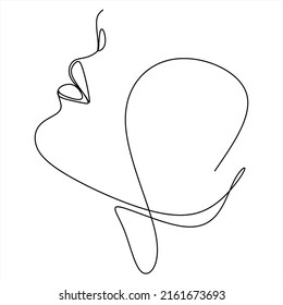 Continuous line drawing of Portrait of a Beautiful Woman's face. The Concept of Skin Beauty Care for young female models. Fashion beauty model with a white background. Vector