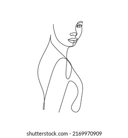 Continuous line drawing of Portrait of a Beautiful Women face. Beauty Minimal line art style portrait. Vector illustration for logo, beauty salon, cosmetics, t-shirt, design print graphics style