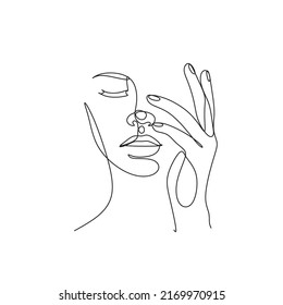 Continuous line drawing of Portrait of a Beautiful Women face. Beauty Minimal line art style portrait. Vector illustration for logo, beauty salon, cosmetics, t-shirt, design print graphics style