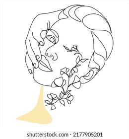 Dibujo de línea continua del retrato de la cara de una mujer hermosa. El concepto de cuidado de belleza de la piel para las jóvenes modelos femeninas. Modelo de belleza de moda con fondo blanco. Vector