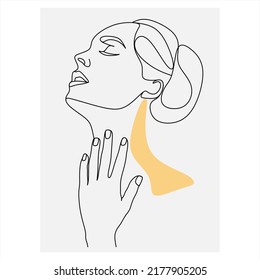 Continuous line drawing of Portrait of a Beautiful Woman's face. The Concept of Skin Beauty Care for young female models. Fashion beauty model with a white background. Vector