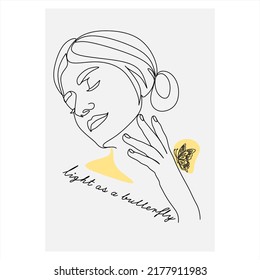 Continuous line drawing of Portrait of a Beautiful Woman's face. The Concept of Skin Beauty Care for young female models. Fashion beauty model with a white background. Vector