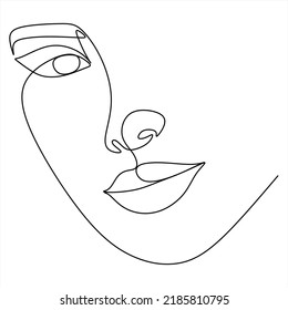 Continuous line drawing of Portrait of a Beautiful Woman's face. The Concept of Skin Beauty Care for young female models. Fashion beauty model with a white background. Vector