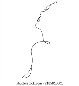 Continuous line drawing of Portrait of a Beautiful Woman's face. The Concept of Skin Beauty Care for young female models. Fashion beauty model with a white background. Vector