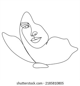 Kontinuierliche Zeichnung des Porträts einer schönen Frau Gesicht. Das Konzept der Hautpflege für junge weibliche Modelle. Fashion Beauty Model mit weißem Hintergrund. Vektorgrafik