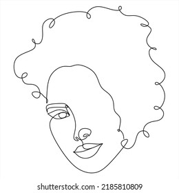 Continuous line drawing of Portrait of a Beautiful Woman's face. The Concept of Skin Beauty Care for young female models. Fashion beauty model with a white background. Vector