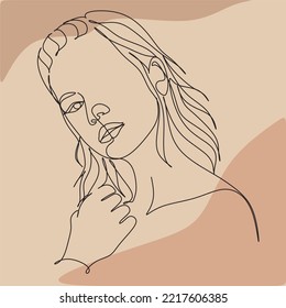 Continuous line drawing of Portrait of a Beautiful Woman's face. The Concept of Skin Beauty Care for young female models. Fashion beauty model with a white background. 