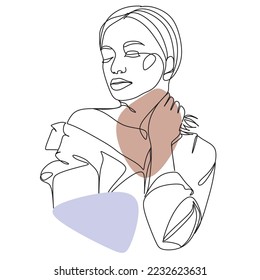 Continuous line drawing of Portrait of a Beautiful Woman's face. The Concept of Skin Beauty Care for young female models. Fashion beauty model with a white background.  