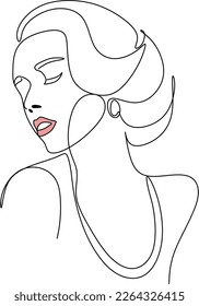 Continuous line drawing of Portrait of a Beautiful Woman's face. The Concept of Skin Beauty Care for young female models. Fashion beauty model with a white background. Vector