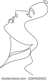 Continuous line drawing of Portrait of a Beautiful Woman's face. The Concept of Skin Beauty Care for young female models. Fashion beauty model with a white background. Vector