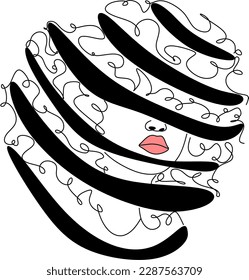 Continuous line drawing of Portrait of a Beautiful Woman's face. The Concept of Skin Beauty Care for young female models. Fashion beauty model with a white background. Vector