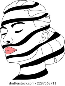 Continuous line drawing of Portrait of a Beautiful Woman's face. The Concept of Skin Beauty Care for young female models. Fashion beauty model with a white background. Vector