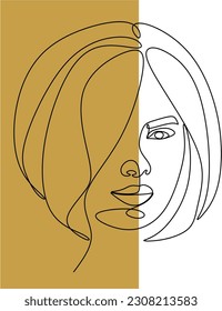 Continuous line drawing of Portrait of a Beautiful Woman's face. The Concept of Skin Beauty Care for young female models. Fashion beauty model with a white background. Vector