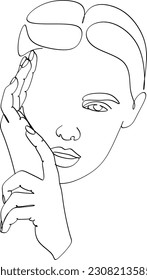 Continuous line drawing of Portrait of a Beautiful Woman's face. The Concept of Skin Beauty Care for young female models. Fashion beauty model with a white background. Vector