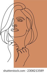 Continuous line drawing of Portrait of a Beautiful Woman's face. The Concept of Skin Beauty Care for young female models. Fashion beauty model with a white background. Vector