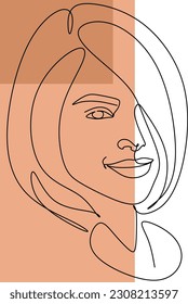 Continuous line drawing of Portrait of a Beautiful Woman's face. The Concept of Skin Beauty Care for young female models. Fashion beauty model with a white background. Vector