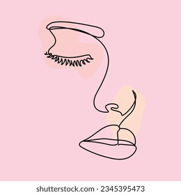 Dibujo continuo de la línea Retrato de caras de mujeres hermosas con formas abstractas. Belleza Retrato de estilo minimal. Ilustración vectorial para camiseta, diseño de slogan estilo gráfico