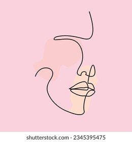 Continuous line drawing of Portrait of a Beautiful Women's faces with abstract shapes. Beauty Minimal style portrait. Vector illustration for t-shirt, slogan design print graphics style