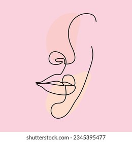 Dibujo continuo de la línea Retrato de caras de mujeres hermosas con formas abstractas. Belleza Retrato de estilo minimal. Ilustración vectorial para camiseta, diseño de slogan estilo gráfico