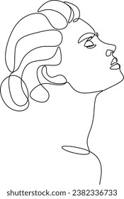 Continuous line drawing of Portrait of a Beautiful Woman's face. The Concept of Skin Beauty Care for young female models. Fashion beauty model with a white background. Vector