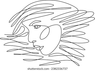 Continuous line drawing of Portrait of a Beautiful Woman's face. The Concept of Skin Beauty Care for young female models. Fashion beauty model with a white background. Vector