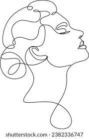 Continuous line drawing of Portrait of a Beautiful Woman's face. The Concept of Skin Beauty Care for young female models. Fashion beauty model with a white background. Vector