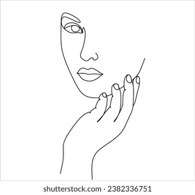 Continuous line drawing of Portrait of a Beautiful Woman's face. The Concept of Skin Beauty Care for young female models. Fashion beauty model with a white background. Vector