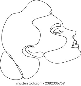 Continuous line drawing of Portrait of a Beautiful Woman's face. The Concept of Skin Beauty Care for young female models. Fashion beauty model with a white background. Vector