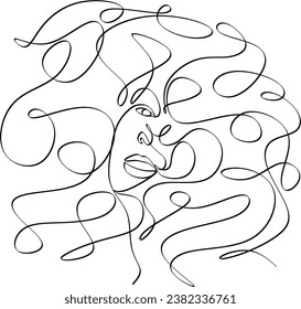 Continuous line drawing of Portrait of a Beautiful Woman's face. The Concept of Skin Beauty Care for young female models. Fashion beauty model with a white background. Vector