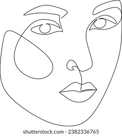 Continuous line drawing of Portrait of a Beautiful Woman's face. The Concept of Skin Beauty Care for young female models. Fashion beauty model with a white background. Vector